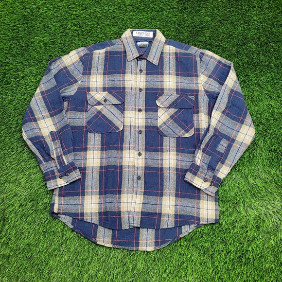 Vintage 90s Shadow Plaid Button Shirt Medium 21x29 Blue Yellow - Picture 1 of 11